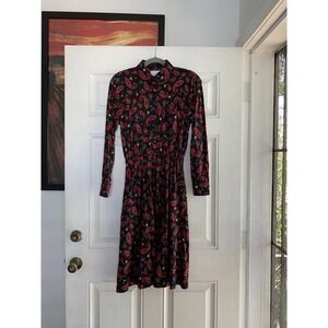 Liz Claiborne Dress Size Small Vintage 1990's Colorful Floral Black Long sleeve‎